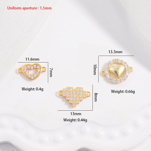 Connecteurs de breloques cœur en argent S925 avec zircon pour création de bijoux