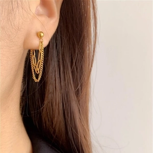 Gold titanium steel tassel chain earrings featuring a minimalist geometric tassel design