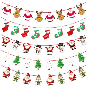 Christmas paper bunting banner set with Santa and reindeer designs for festive party decor