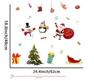 Detailed sheet of Santa Claus and snowman wall decals with size dimensions shown