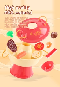 Detailed floating view of kids play food hotpot set with realistic toy ingredients