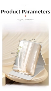 Portable folding makeup mirror in white PU leather cover with 7x10.5cm compact dimensions