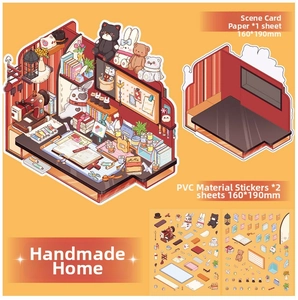 Detail of DIY 3D handicraft room stickers with desk and sewing machine kit