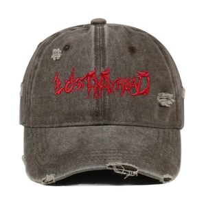 Distressed vintage baseball cap with LOST MY HEAD gothic embroidery and washed finish
