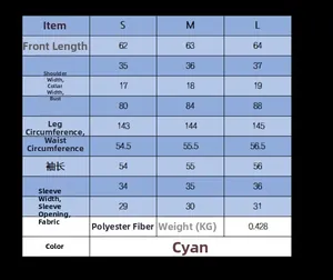 Detailed size chart for knitted sweater with measurements in cm for sizes S to L