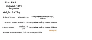 Detailed size chart for halter slit maxi dress showing S, M, and L measurements
