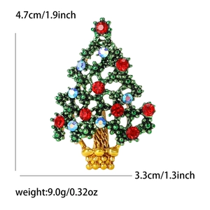 Christmas tree brooch with colorful rhinestones on gold alloy base, 4.7x3.3cm size
