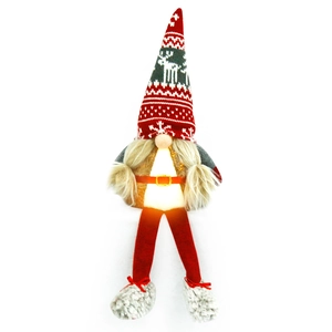 Gnome de Noël lumineux avec bonnet en tricot rouge et longues jambes de décoration