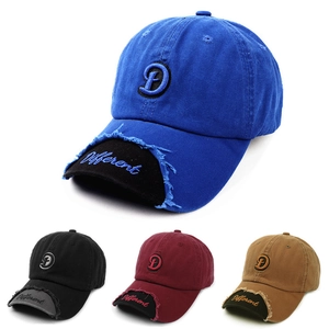 Vintage Washed Cotton Baseball Cap Distressed Frayed Edge Letter D Embroidery Adjustable Streetwear Hat For Men Women