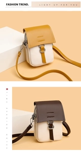 Vertical mini crossbody phone bags in ginger yellow and dark brown color blocking