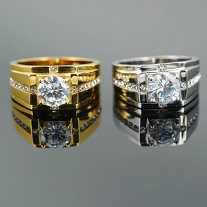 Men Classic Ring Titanium Steel Wide Band Round Zircon Square Setting Vintage Luxury Jewelry