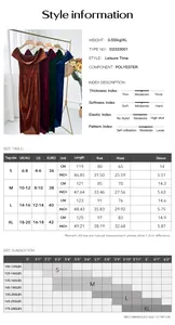 Detailed size guide table for velvet off-shoulder dress with bust and waist measurements