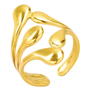 Minimalist 304 stainless steel gold liquid waterdrop ring with an adjustable open design