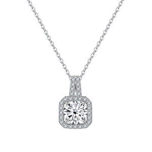 Macro shot of 925 silver necklace featuring a square radiant cut moissanite pendant