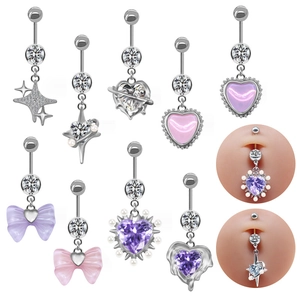 Navel Rings Heart Shaped Copper Cubic Zirconia Planet Star Butterfly Piercing Jewelry Iridescent For Women