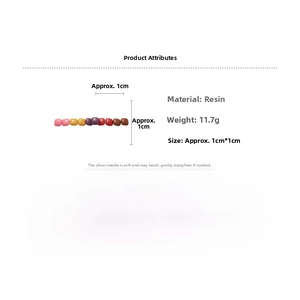 Detailed specs showing small resin square stud earrings measuring 1cm by 1cm and weighing 11.7g