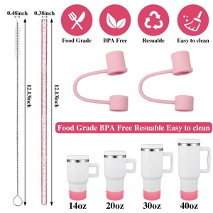 Food-grade BPA-free replacement straws set with cleaning brush and pink silicone covers