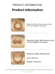 Detailed view of rhinestone hollow rose necklace set with specific size and weight parameters