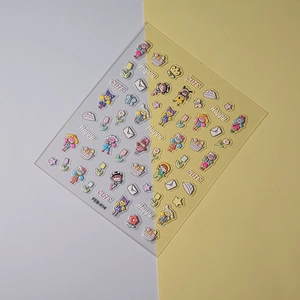 Macro shot of 5D cute girl and tulip embossed nail art stickers FEB-614 model