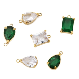 DIY jewelry accessories with cubic zirconia drop and rectangle pendants in gold plating