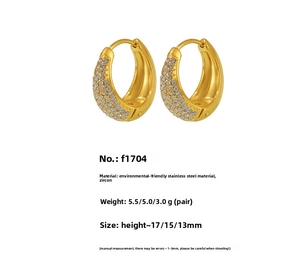 Detailed size chart showing gold C-shaped earrings with inlaid cubic zirconia in three sizes