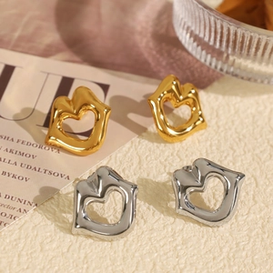 Lip Shape Stud Earrings 18K Gold Plated Stainless Steel Hollow Heart Design Trendy Punk Statement Jewelry For Women