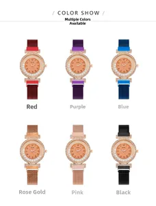 Detailed color selection showing six stylish rhinestone-set mesh strap watches for women