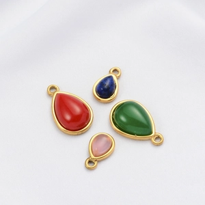 Waterdrop shaped natural stone pendants with gold stainless steel edges for DIY jewelry