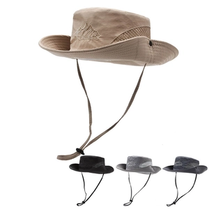 Outdoor Sun Hat Breathable Mesh Polyester Wide Brim Boonie Hat With Adjustable Chin Strap For Hiking Fishing Men