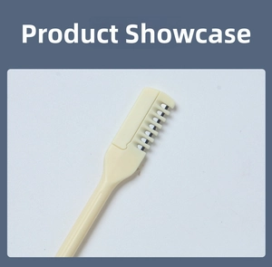 Close-up of portable manual nose hair trimmer with safety protective comb teeth design