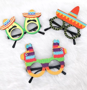 Three-piece set of Day of the Dead party glasses with sombrero, avocado, and pinata designs