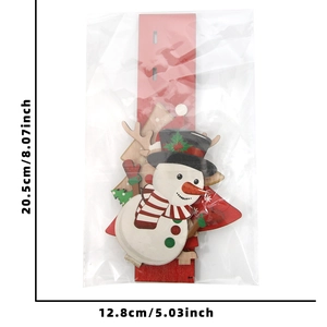 Detailed view of snowman wooden Christmas ornament with 20.5x12.8cm size dimensions