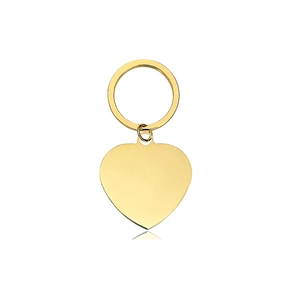 Polished heart-shaped stainless steel keychain in golden finish for DIY engraving