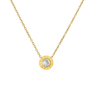 Gold-plated stainless steel chain necklace featuring a Roman numeral coin pendant with zircon