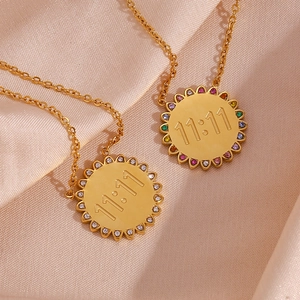 Stainless Steel 11:11 Angel Number Sunflower Pendant Necklace Gold Plated Rhinestone Minimalist Commuting Jewelry For Women