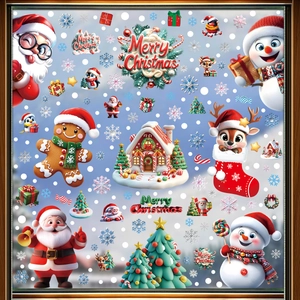 Christmas Window Stickers Static Cling PVC Reindeer Snowman Santa Claus Snowflakes Holiday Glass Decals For Decoration