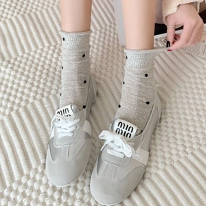 Women Polka Dot Mid Calf Socks Breathable Combed Cotton Casual Summer Soft Thin Hosiery