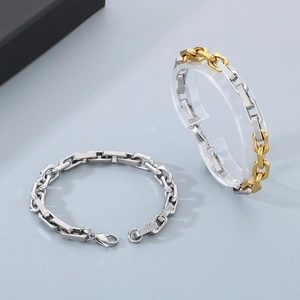 Industrial 8mm mixed color stainless steel square link bracelet with lobster clasp