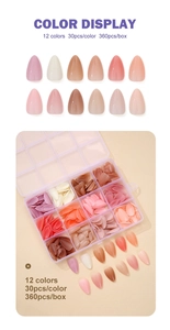 360 pieces 12 colors almond press on nails set in transparent storage box display