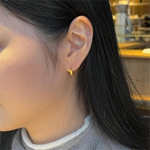 Minimalist 925 sterling silver geometric rectangular hoop earrings in gold finish