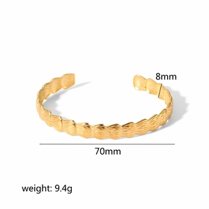18K gold plated stainless steel open bangle with fish scale texture 8mm wide