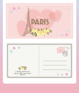 Juego de postales de París con ilustración de la Torre Eiffel y encaje floral rosa