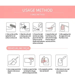 Guide for applying and removing 24pcs cute dinosaur short square press-on nails set