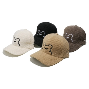 Winter Warm Lambswool Baseball Cap For Women Cute Embroidered Bear Plush Duckbill Hat Korean Style Casual Outdoor Headwear