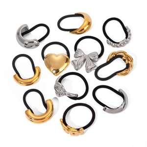 Minimalist stainless steel hair ties set with gold and silver geometric metal charms