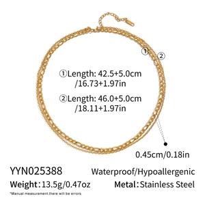 Detail specifications of golden double-layer stainless steel hip hop chain necklace