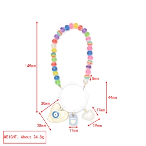 Detailed dimensions of Turkish blue evil eye heart pendant keychain with beaded chain