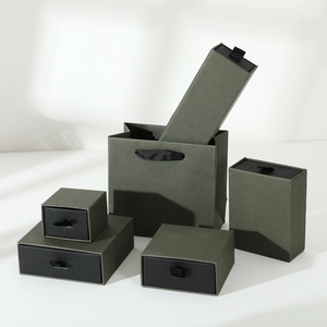 Elegant dark olive green jewelry drawer gift boxes and matching paper bag set collection