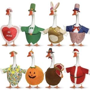 Detailed grid of 8 festive goose outfits for holidays like Christmas and Easter