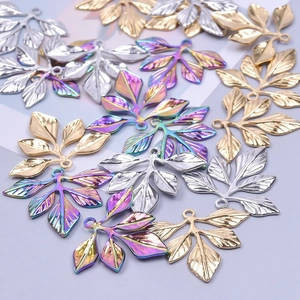 Polished stainless steel leaf charms in gold, silver and rainbow colors for DIY jewelry